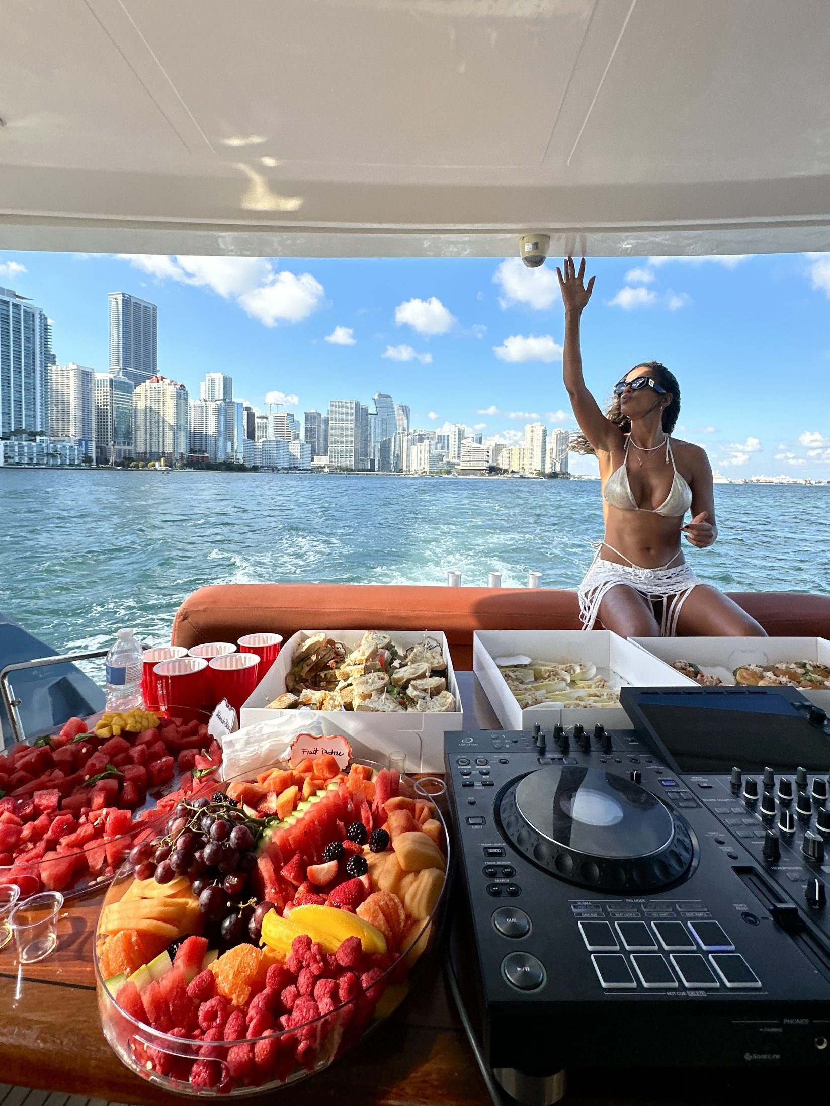 Elite Yacht Miami charter guests enjoying the Miami skyline